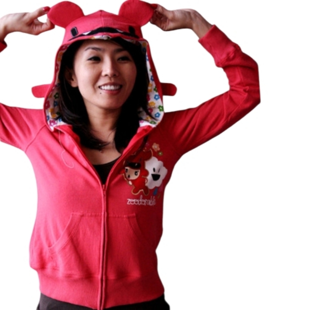 Y2K Zoodorable Suki Juki Jfashion red monster zip up hoodie sweatshirt S/M‎